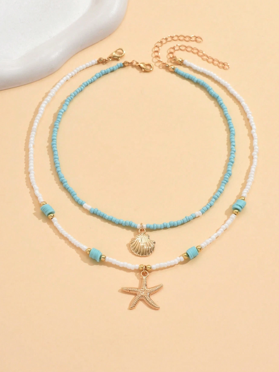 2pcs/Set Bohemian Ocean Style Beaded Necklace