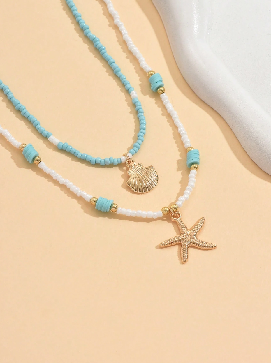 2pcs/Set Bohemian Ocean Style Beaded Necklace