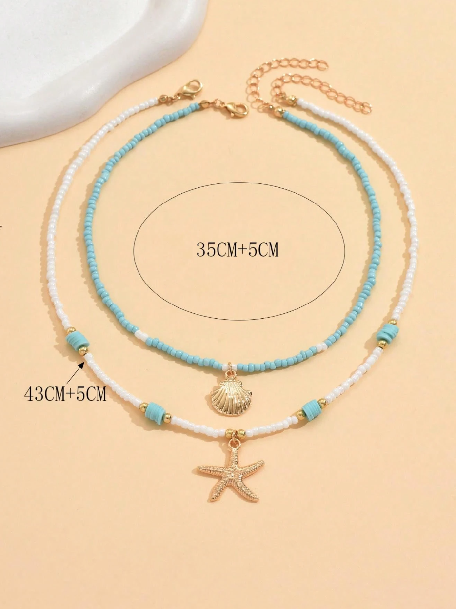 2pcs/Set Bohemian Ocean Style Beaded Necklace