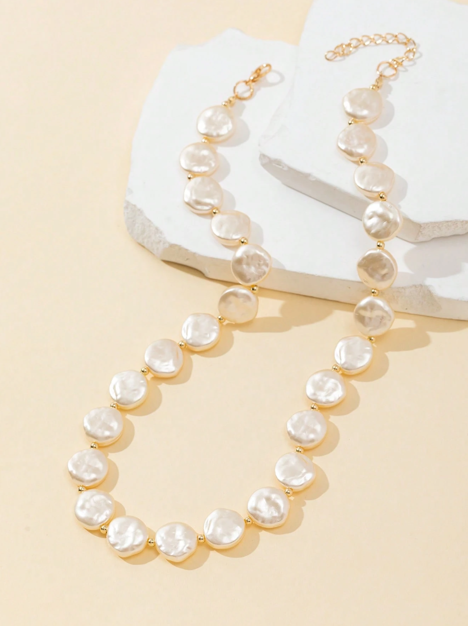 1pc Asymmetrical Pearl Bead Decor Women Elegant Fashion Necklace