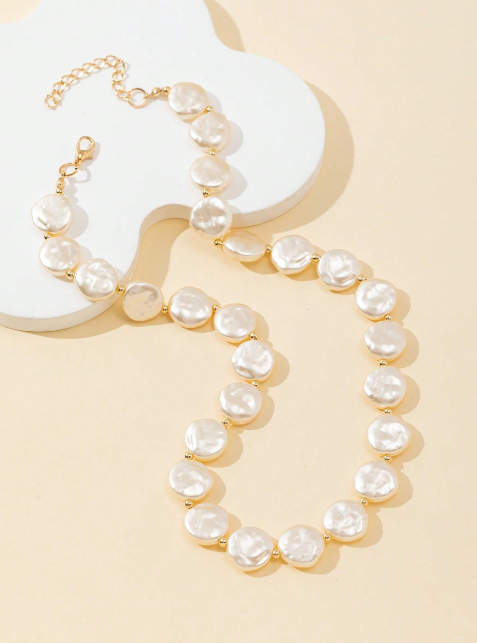 1pc Asymmetrical Pearl Bead Decor Women Elegant Fashion Necklace