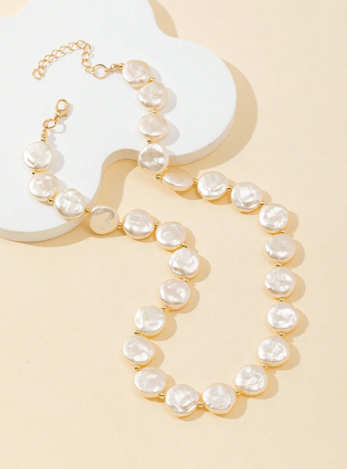 1pc Asymmetrical Pearl Bead Decor Women Elegant Fashion Necklace
