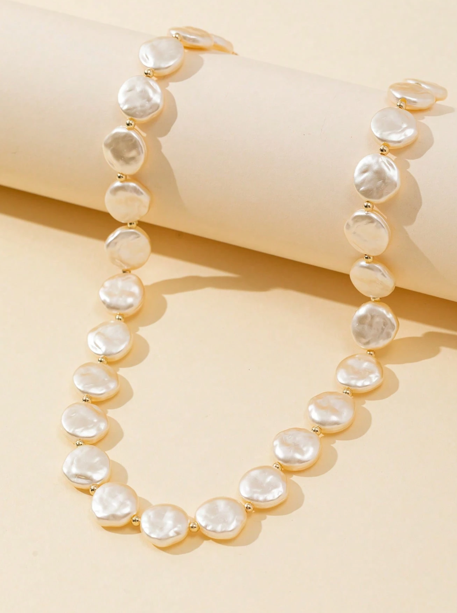 1pc Asymmetrical Pearl Bead Decor Women Elegant Fashion Necklace