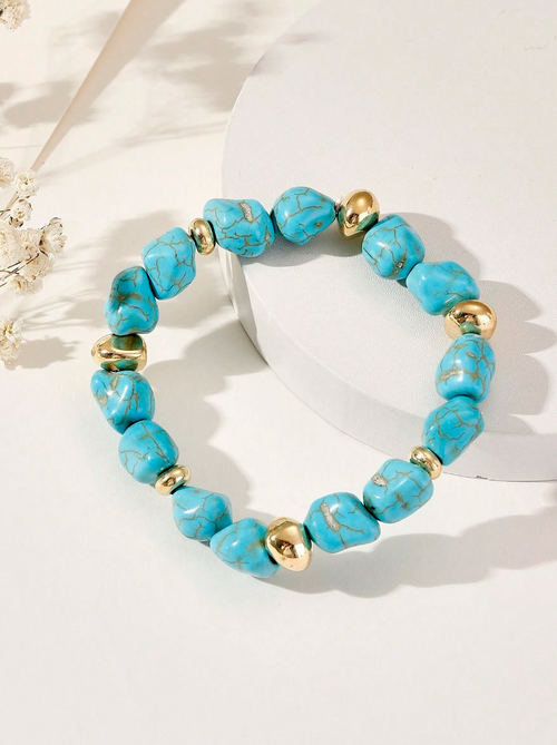 1pc Bohemian Turquoise Handmade Beaded Bracelet, Niche Design
