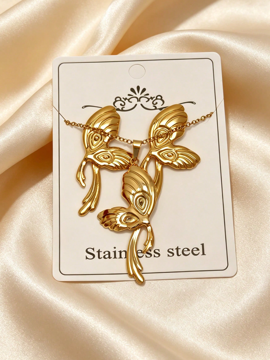 1 Set Romantic Stainless Steel Pendant Earrings Necklace Jewelry Set