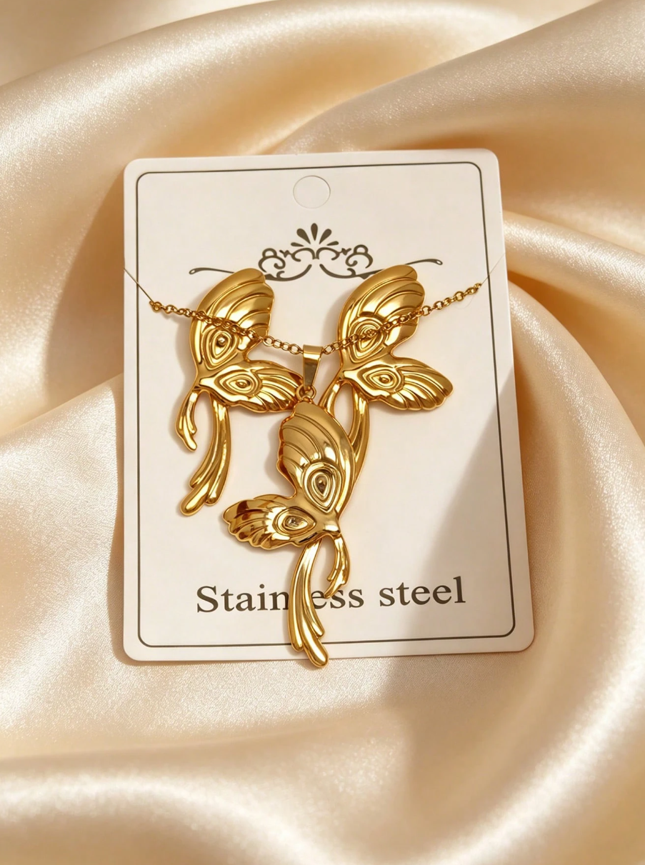 1 Set Romantic Stainless Steel Pendant Earrings Necklace Jewelry Set